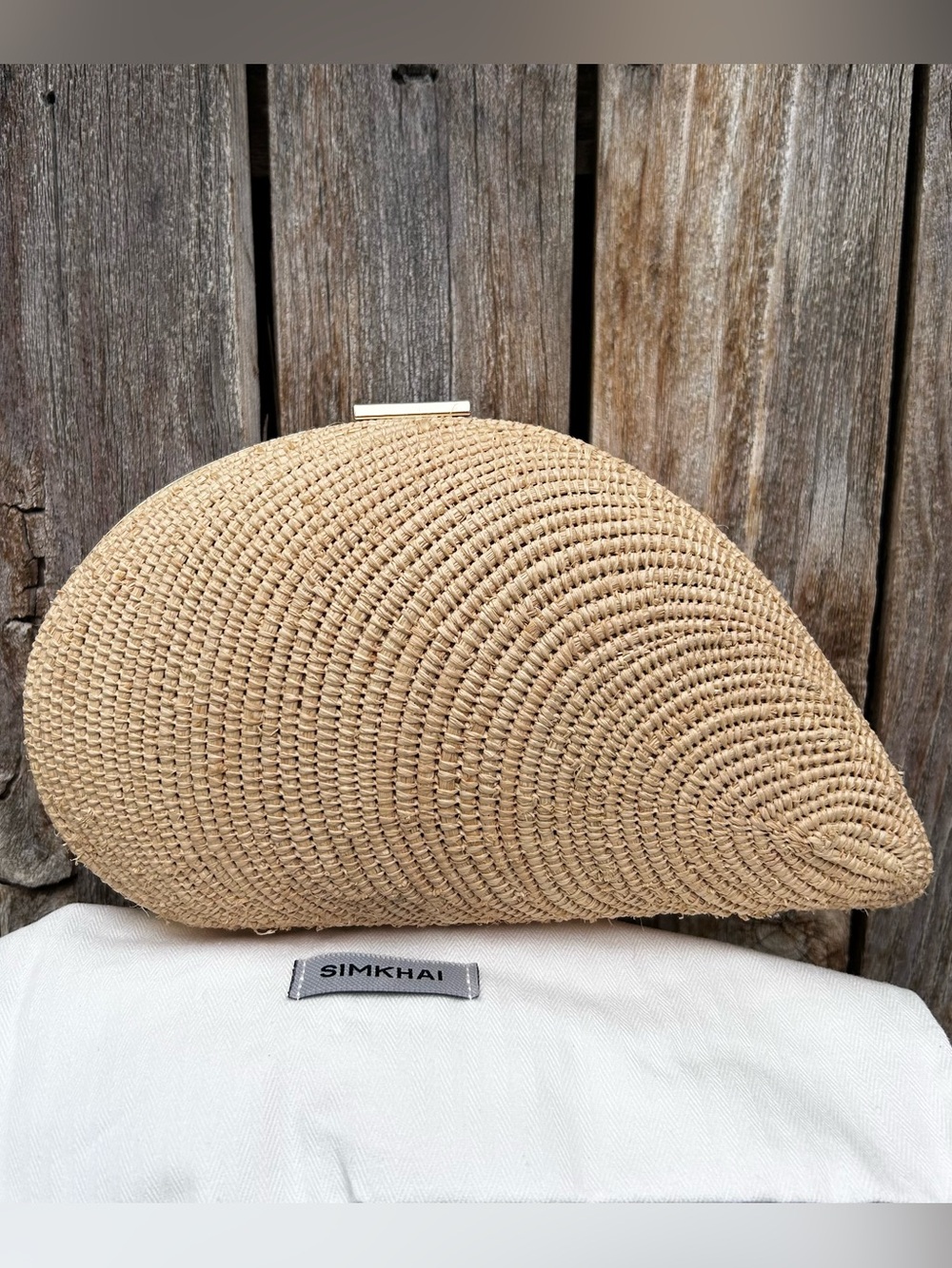 NWT Jonathan Simkhai Bridget Raffia Oyster Shell Clutch Natural Beige - Picture 14 of 16